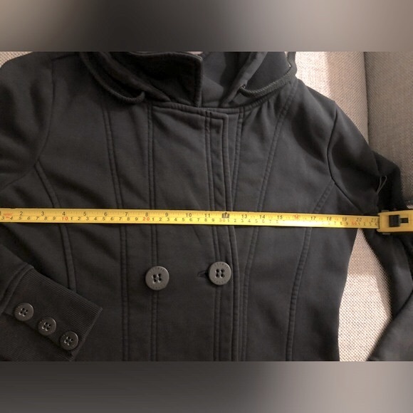 ESPRIT FITTED BLACK PEA-COAT STYLE HOODED JACKET - Picture 13 of 16